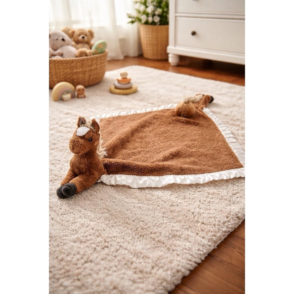My Banky Brown Horse Plush Baby Security Blanket Silk Trim "Brooke" VTG Lovey